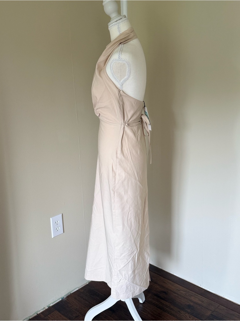 NWT Zara Sleeveless Halter Wrap Midi Dress in Cream Sundress Wrap Waist - Picture 10 of 13